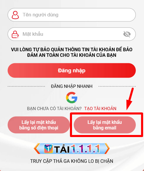 Lấy mật khẩu bằng gmail